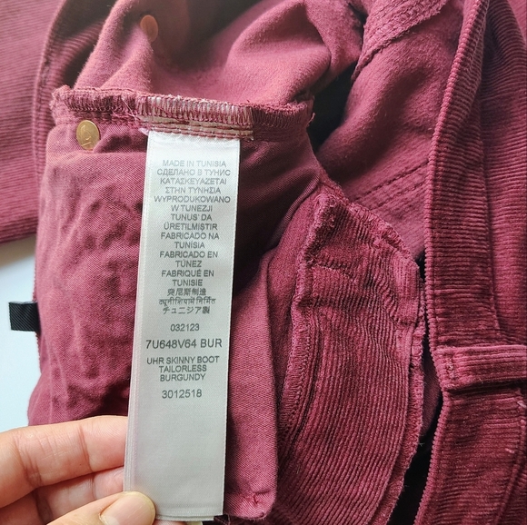 7 for all mankind ultra high-rise skinny boot tailorless burgundy corduroy Pants - Picture 7 of 17